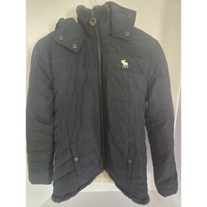 Abercrombie Kids Hooded Sherpa Lined Puffer Jacket Navy Size 15/16